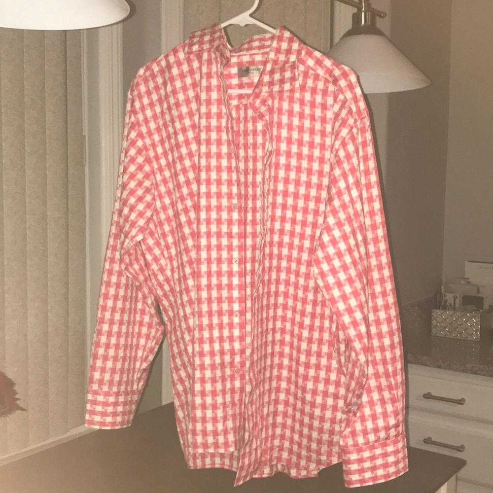 Red and white long sleeve shirt